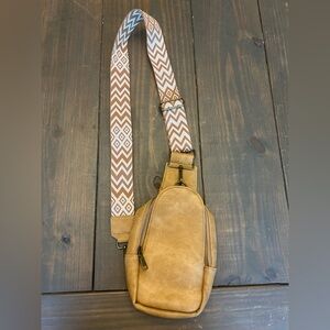 Pink Lily Tan Sling Bag With ‎ Camera Strap Faux Leather Festival